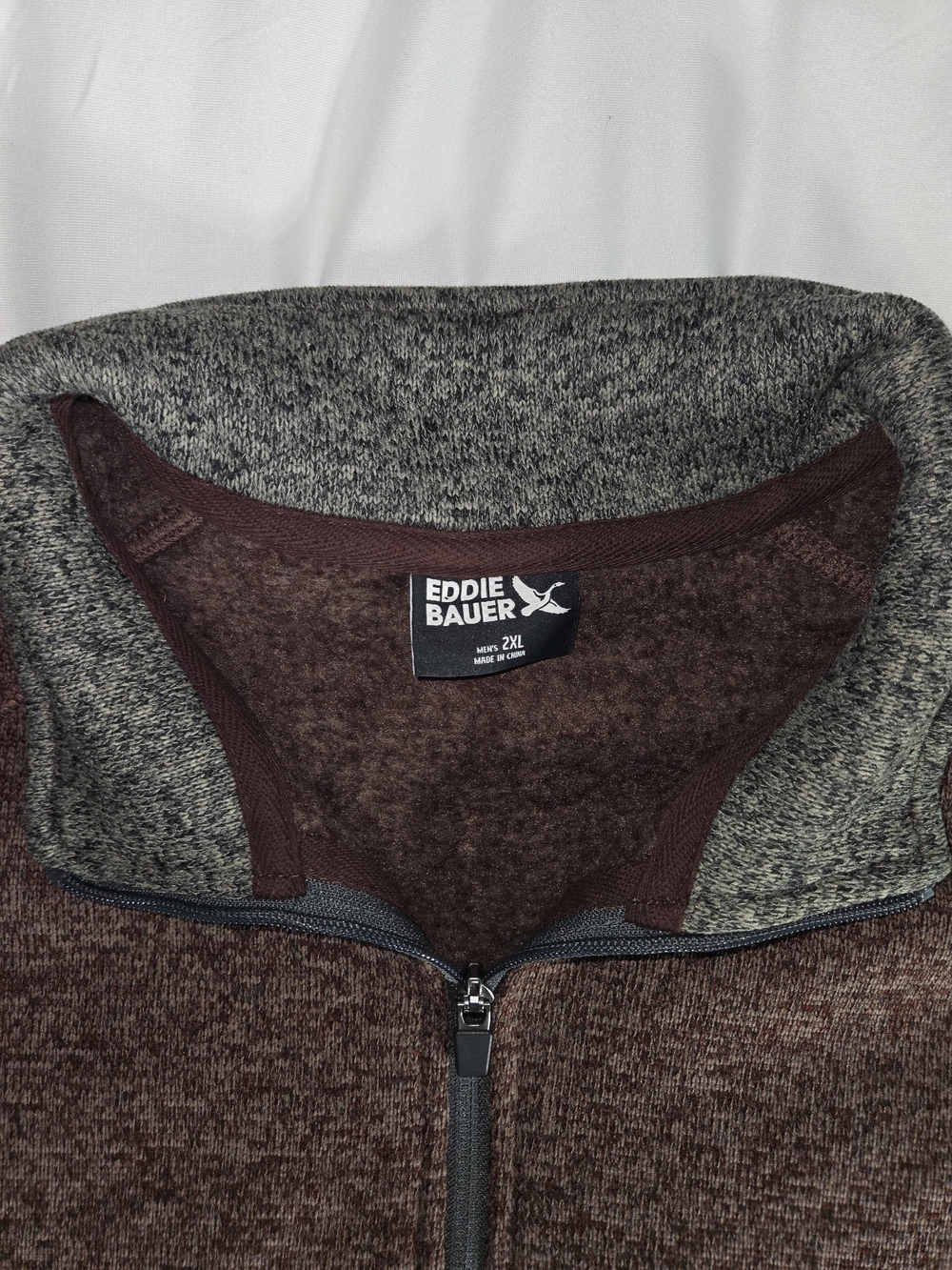 Eddie Bauer 2XL Quarter Zip Pullover Fleece Brown Marled Outdoor Sweater Men
